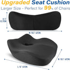 Car Seat Cushion, Ergonomic Memory Foam Car Cushion for Sciatica Pain Relief, Larger Driving Seat Pillow for Short Drivers on Long Drives - Butt Pillow for Truck, Office, Wheelchair - Classic Black