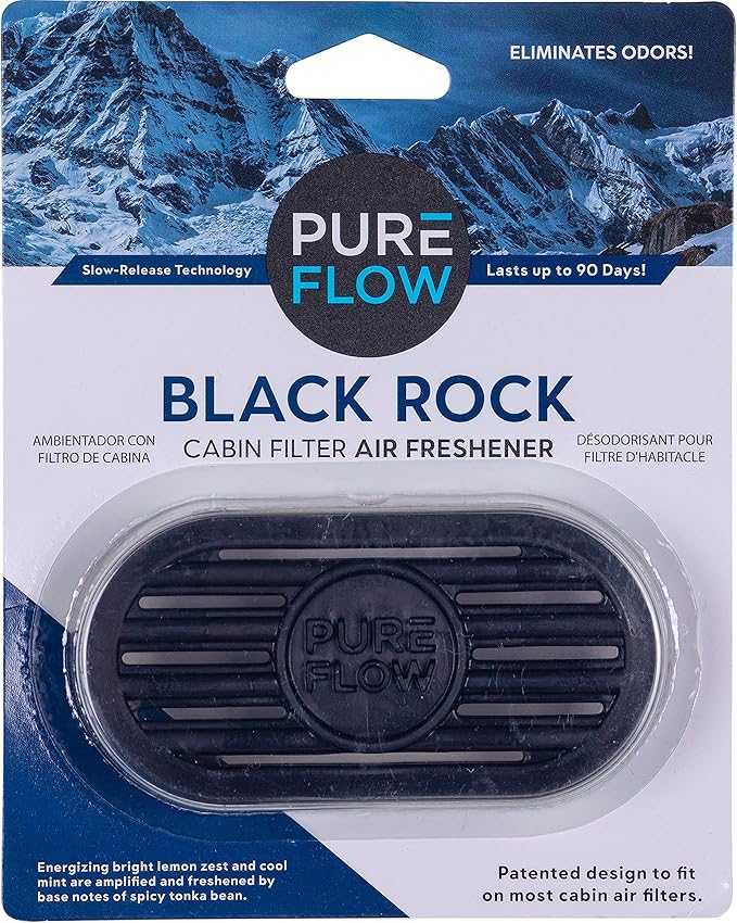 Pureflow Cabin Filter Air Freshener with Odor Eliminator – Fits on Most Car, Truck, and SUV Cabin Air Filters - Black Rock (1 Pack)