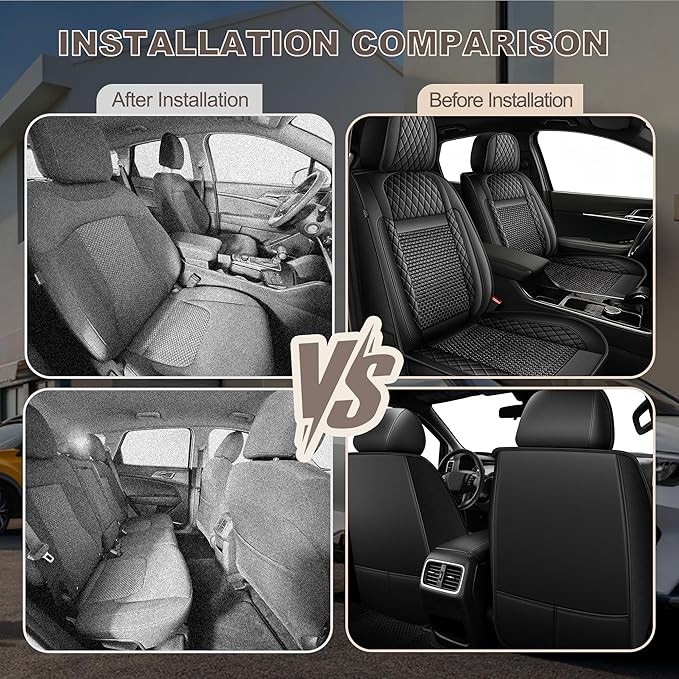 TTX LIGHTING for Ford Explorer 2004-2026 Car Seat Covers, Breathable Ice Silk & Leather Seat Protector, Cool & Anti-Sweat for Long Driving, Airbag Compatible, 2 Front Seats (Black)