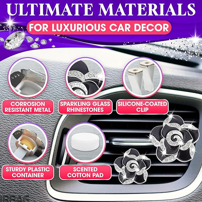 2 Pcs Car Air Freshener Vent Clip Set - Camellia Car Vent Clips Cute Auto Accessories for Women Interior Cute Decor Flower Vehicle Accessories