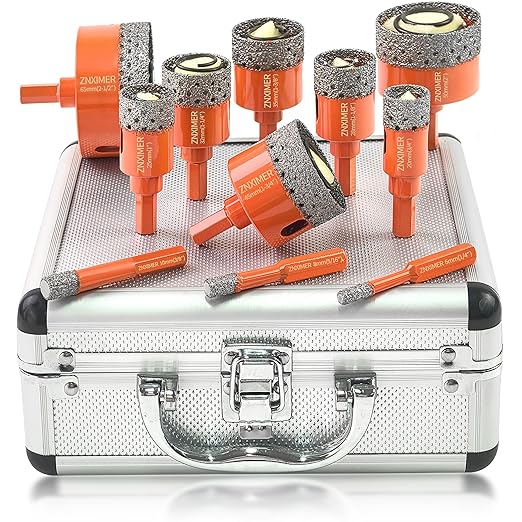 Diamond Hole Saw Kit for Tile, Ceramic, Granite, Marble and More Drilling - ZNXIMER 11pcs Tile Hole Saw Kit (6/8/10/20/25/28/32/35/45/50/65MM)