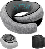 Travel Neck Pillow for Airplanes, Memory Foam with Chin Support, Ergonomic 360 Degree Cervical Support for Plane/Car/Train/Office (Dark Grey)
