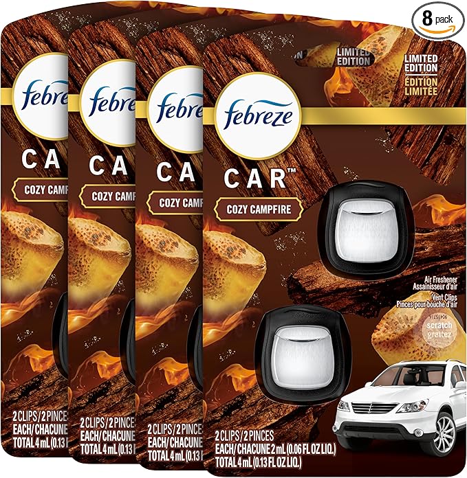 Febreze Air Freshener – Car Vent Clip – Cozy Campfire 4 Ct Pack of 2