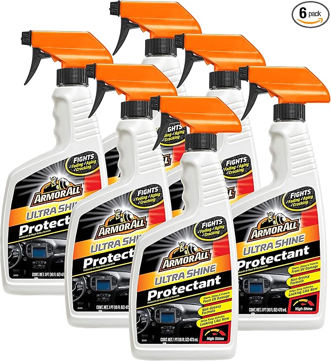Armor All Interior Car Cleaner Spray Bottle, Protectant Cleaning for Cars, Truck, Motorcycle, Ultra Shine, 16 Fl Oz, Pack of 6, 10345