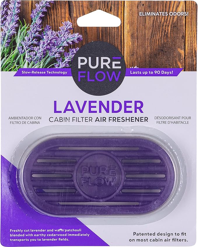 Pureflow Cabin Filter Air Freshener with Odor Eliminator – Fits on Most Car, Truck, and SUV Cabin Air Filters - Lavender (1 Pack)