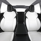 Custom Fit Seat Covers for 2025 2026 Tesla Model Y Juniper (5-Seater) - Ventilated Seats & Rear Screen Compatible - Nappa Leather Full Set Car Seat Protectors (Black+ White, Model Y 2025)