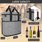 opux 6 Bottle Carrier Tote | Insulated Padded Wine Cooler Bag for Travel. Picnic, BYOB | Portable Leakproof Wine Tote Bag for Dinner, Party, Christmas, Wine Gift for Women, Men (Heather Gray)
