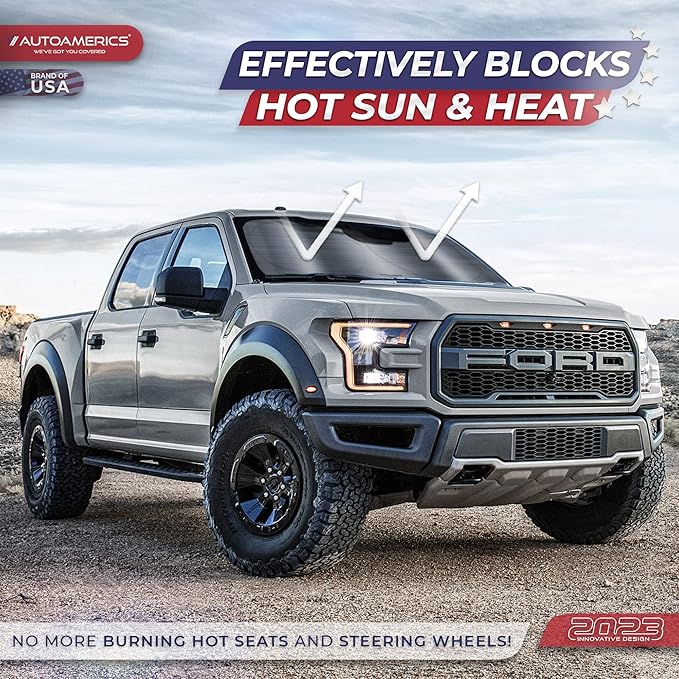 Autoamerics 1-Piece Windshield Sun Shade - Metallic Gray Foldable Car Front Window Sunshade for Most Cars SUV Truck Heat Blocker Visor Protector Blocks Max UV Rays and Keeps Your Vehicle Cool - Medium