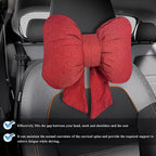 Bow Car Headrest Pillow, Breathable Ergonomic Auto Neck Cushion with Adjustable Strap, Comfy Vehicle Neck Support Pillow Cute Bow Girl-Style Decoration for Driving Seats (Red)