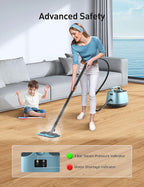Steam Cleaner, 293°F 58 PSI Powerful Multipurpose Handheld Steam Mop for Home Use, 21 Attachments, 50Oz Capacity, Heavy Duty Steamer for Carpets, Floors, Cars, Tiles, Crack Cleaning, Azure
