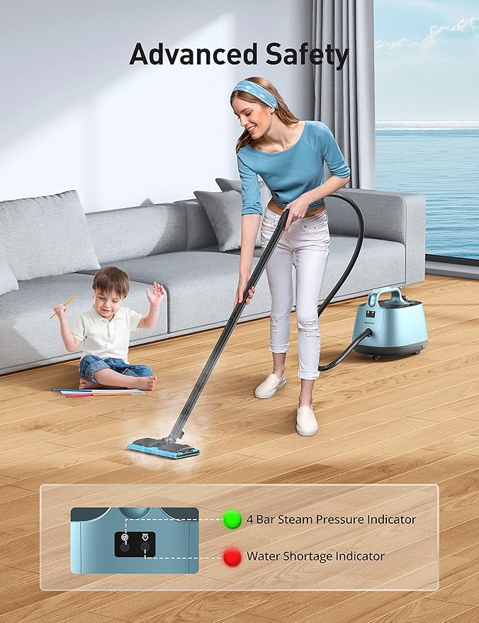 Steam Cleaner, 293°F 58 PSI Powerful Multipurpose Handheld Steam Mop for Home Use, 21 Attachments, 50Oz Capacity, Heavy Duty Steamer for Carpets, Floors, Cars, Tiles, Crack Cleaning, Azure
