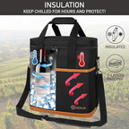 opux 6 Bottle Carrier Tote | Insulated Padded Wine Cooler Bag for Travel. Picnic, BYOB | Portable Leakproof Wine Tote Bag for Dinner, Party, Christmas, Wine Gift for Women, Men (Brown)