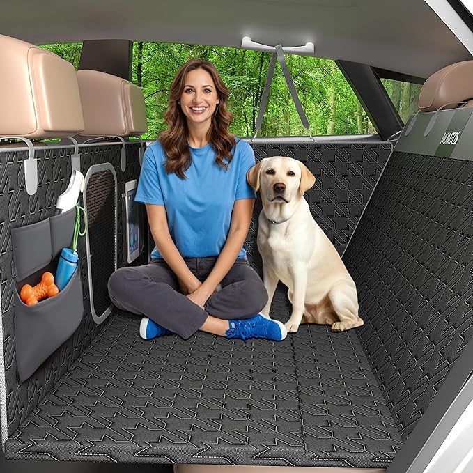 Upgraded Durable Hard Bottom Dog Car Seat Cover with EPE Sponge Cushion,Foldable Dog Rear Seat Protector,Waterproof Dog Hammock for Car, Seamless Dogs Back Seat Extender for Car SUV Truck(L)
