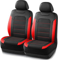 PIC AUTO Car Seat Covers, Premium Leather and Air Mesh Automotive Sports Seat Covers, Two Front Set, Airbag Compatible Universal Fits Most Cars, SUVs, Trucks and Vans (Black & Red)