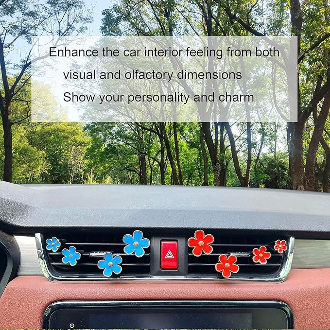 8pcs Cute Five-Petal Flower Car Air Vent Fragrance Clip Daisy Car Air Freshener Air Conditioning Outlet Clip Car Inter Decor (blue red, Ocean)