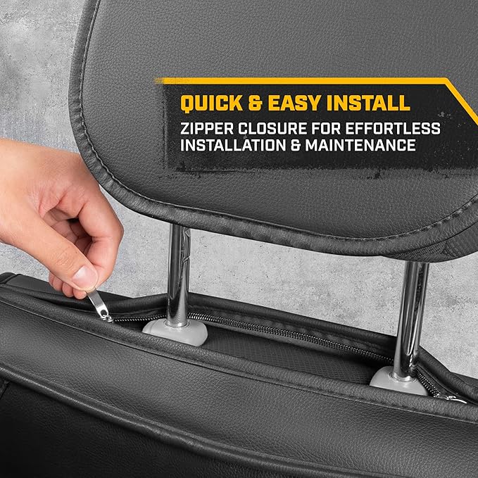 Cat® Edge Deluxe Faux Leather Car Seat Covers – Full Set (2 Front + 1 Rear Bench) – Semi-Custom Universal Fit, Two-Tone Black – Rugged Automotive Interior Covers for Cars, Trucks & SUVs