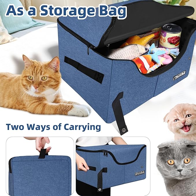 Petskd Portable Travel Litter Box for Cats with Lid and 10 pcs Liner Bags, Light Weight, Leak-Proof and Higher Sides for Road Trips, Hotel Stays, Car Travel(Blue)
