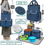 PetAmi Dog Travel Bag Pet Supplies Accessories Organizer for Traveling, Camping, Weekend; Cat Pet Travel Bag Kit Includes 2 Food Storage Containers, 2 Collapsible Bowls, 1 Feeding Mat (Navy Blue)