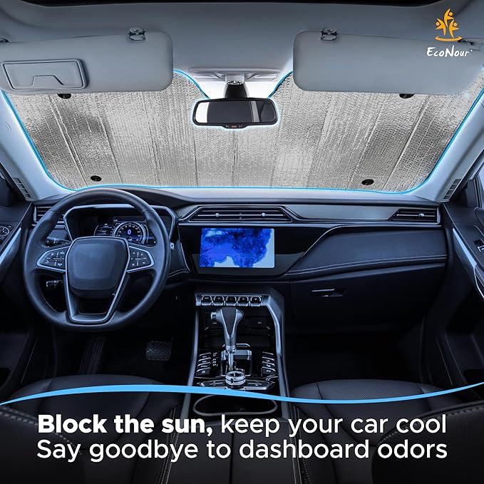 EcoNourAccordion Car Windshield Sun Shade Foldable Reflective UV & Heat Blocker | Front Window Sunshade with 4 Suction Cups, Keeps Interior Cool, Automotive Sun Visor Protector 56" x 26"