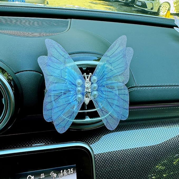3 Pcs Embroidery Fragrance gradient Butterfly Decoration, Butterfly Car Vent Clips, Embroidery Fragrance Butterfly Car Air Freshener Clip Charm Car Inter Decor Cute Car Accessories for Women Girls