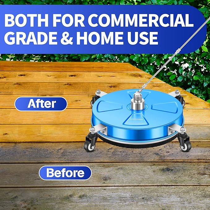 16'' Pressure Washer Surface Cleaner with 4 Wheels - Stainless Steel Surface Cleaner for Pressure Washer Attachment for Concrete, Driveway, Patio, Sidewalk, Deck and Driveways (16 INCH Blue)