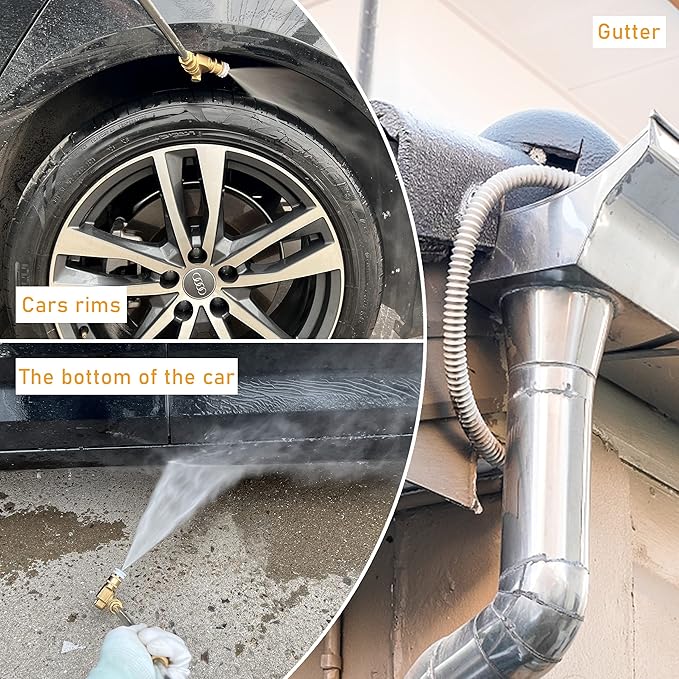 Pressure Washer Pivoting Coupler, 1/4” Quick Connect Gutter Cleaner Attachment, 240 Degree with 7 Angles for Power Washer Spray Nozzle, 4500PSI