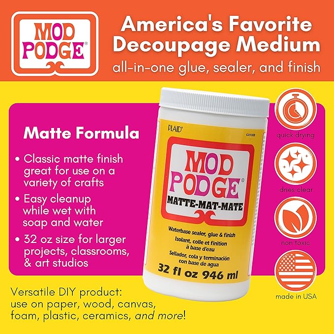 Mod Podge Matte Sealer, Glue & Finish: All-in-One Craft Solution- Quick Dry, Easy Clean, for Wood, Paper, Fabric & More. Non-Toxic - Craft with Confidence, Made in USA, 32 oz., Pack of 1