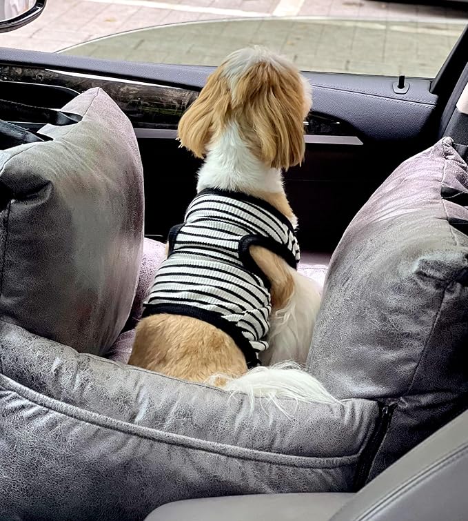 Alansma Portable Car Dog Crate Detachable Seat Belt Fastening Car Dog Kennel Seats Suitable for Small and Medium-Sized Dogs and Cats, Grey, Medium