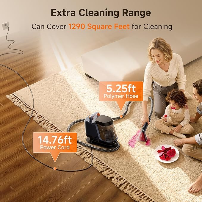 uwant Portable Carpet and Upholstery for Deep Cleaner, 18Kpa Carpet Cleaner Machine for Cars, Pets with Pet Pro Solution and Self Cleaning Set of 1 for Spot, Rug, Couch