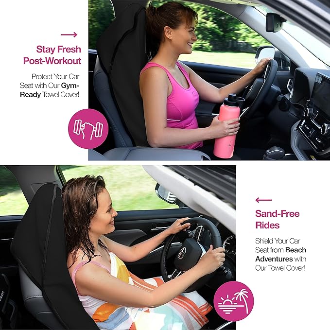 lebogner Waterproof Sweat Towel Car Seat Cover for Post Gym Workout, Running, Swimming, Beach and Hiking, Universal Fit Anti-Slip Bucket Seat Protector for Cars, SUVs and Trucks, Machine Washable