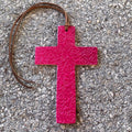 Air Flair | Leather Car Air Freshener | Cross | Rose Pattern (Fuchsia, Butt Naked Scent)