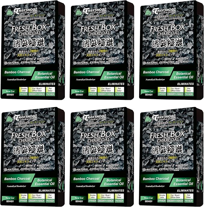 Treefrog Air Freshener, Bamboo Charcoal, New Car Scent 6-Pack, Captures, Eliminates Odors, Purifies and Freshens Air, Generously Large Size 200g