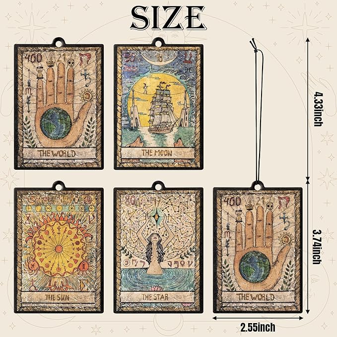 L1rabe 4P Vintage Tarot Car Air Fresheners, The Star World Sun Moon Hanging Air Freshener Fragrance Scented Cards Old Style Tarot Theme Car Aromatherapy Tablets Bedroom Wardrobe Shoe Cabinet Deodorant