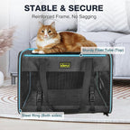 Small Dog Carrier for Puppies, Rabbits, Cat Carrier Soft, Foldable Travel Bag, Fits Pets up to 25lbs, Car Seat Belt Compatible, Ideal for Car Road Trips, Anti-Scratch Mesh, 20x13x13 in, Black