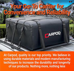 Car Rooftop Cargo Carrier Bag, 15 Cubic ft. 100% Waterproof Roof Bag & Zippers, for All Cars with/Without Racks, 10 Heavy Duty Straps 1.5” Wide, Heat Welded Seams, Roof Pad +Storage Bag +6 Door Hooks