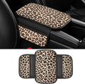 Dotesy Cheetah Print Car Center Console Cover,Microfiber Leather Car Armrest Pad Cushion with 2 Storage Bags,Universal Car Armrest Storage Box Car Interior Accessories for Most Vehicles Beige Tan