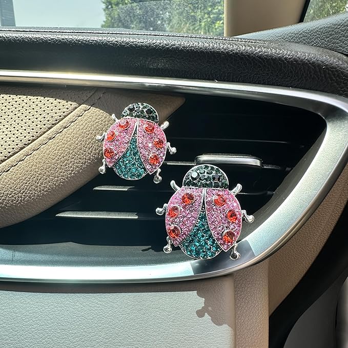 2pcs Ladybug Air Vent Clips Car Air Freshener Vent Clips,Colorful Rhinestone Lady bug Cute Car Air Freshener,Bling Car Accessories for Women Refillable Car Diffusers