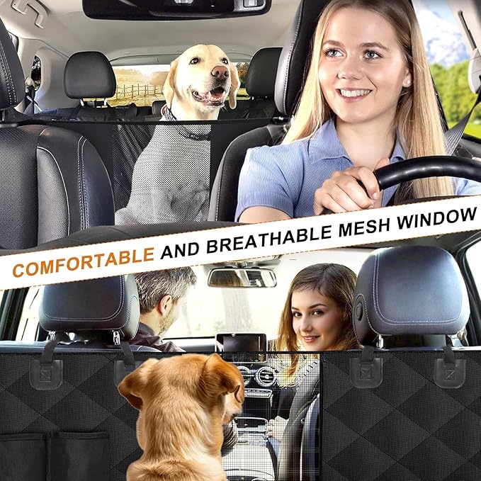 Dog Car Seat Cover for Back Seat with Mesh Window, 600D Heavy Duty Waterproof Hammock, Universal Fit for Cars and SUVs (Standard 56.5"x53")