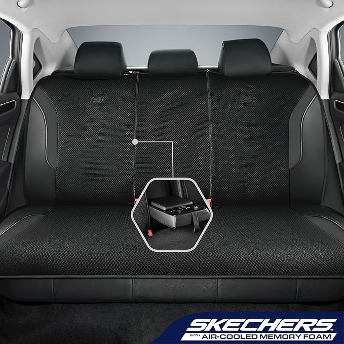 Skechers Memory Foam Car Seat Covers, Air Cool Mesh Thick Seat Covers, Airbag Compatible Car Seat Cover, Automotive Comfort Protection for Most Cars,Vans,Trucks, SUVs,Black