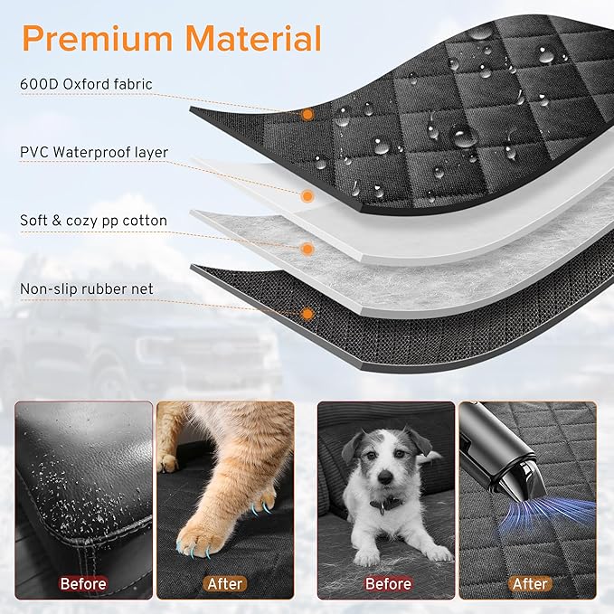 XHRING Dog Car Seat Cover for Honda CRV HRV CR-V HR-V Accord Civic LX EX EX-L EX-L Navi Touring 2000-2025 2026 Back Seat Accessories, Scratchproof Pet Bench Backseat Covers with Two Big Pockets