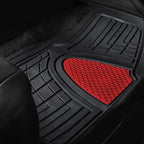 FH GROUP Car Seat Covers Premium Tall Channel Rubber Trimmable Floor Mats w. FH3001 Snake Pattern Silicone Steering Wheel Cover- Universal Fit for Trucks, SUVs, and Vans (Red/Black) F11311