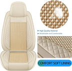 Chezope Car Seat Covers Full Set, Beige Leather Seat Covers, Breathable Front and Back Car Seat Protectors, Wear-Resistant Seat Covers Universal Fit for Most Cars SUV Truck (Beige-Stripes-B, Full Set)