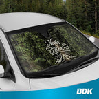 BDK Never Stop Exploring Front Windshield Sunshade Accordion Folding Style Auto Shade for Car Truck SUV Van Blocks UV Rays Sun Visor Protector Easy Setup Keeps Your Vehicle Cool - 58 x 27 inches