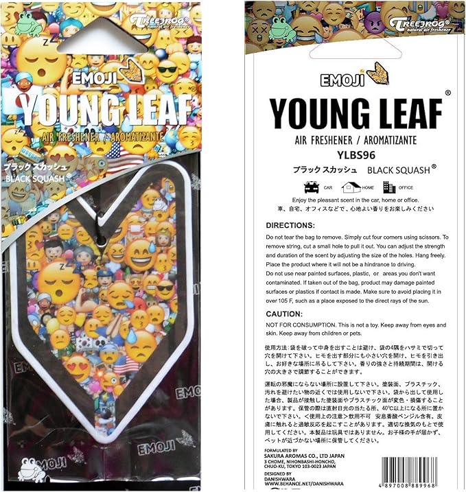 YLBS96 Japan Tree Frog Emoji Squash Scents JDM Hanging Air Freshener, Black, 1 Box, 24 Piece