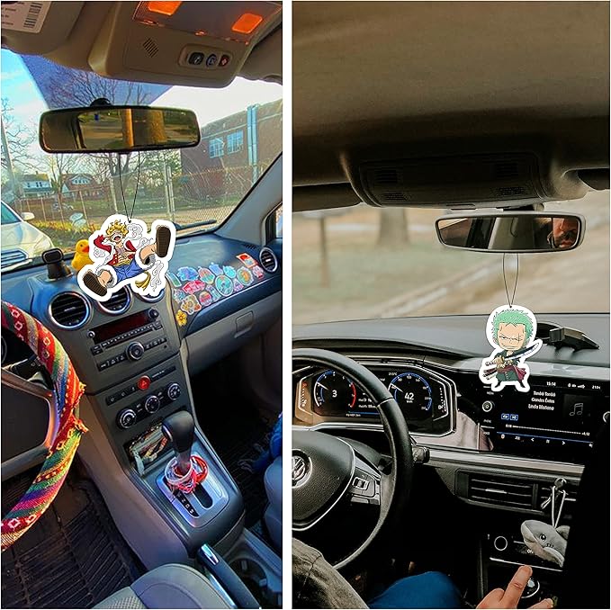Pounchi Cool Anime Car Air Freshener Cards (4 Pack Refreshing Ice Scent) Anime Accessories for Car Interior Hanging Gift Rearview Pendant Supplies