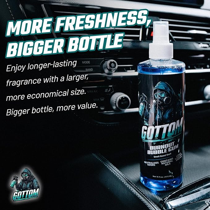 Gottom Air Freshener Spray - Long Lasting Odor Eliminator - 16 oz (Burnout BubbleGum) - Car Scent, Auto Odor Remover, Fresh Fragrance, Air Freshener for Trucks, SUVs, RVs, New Car Smell