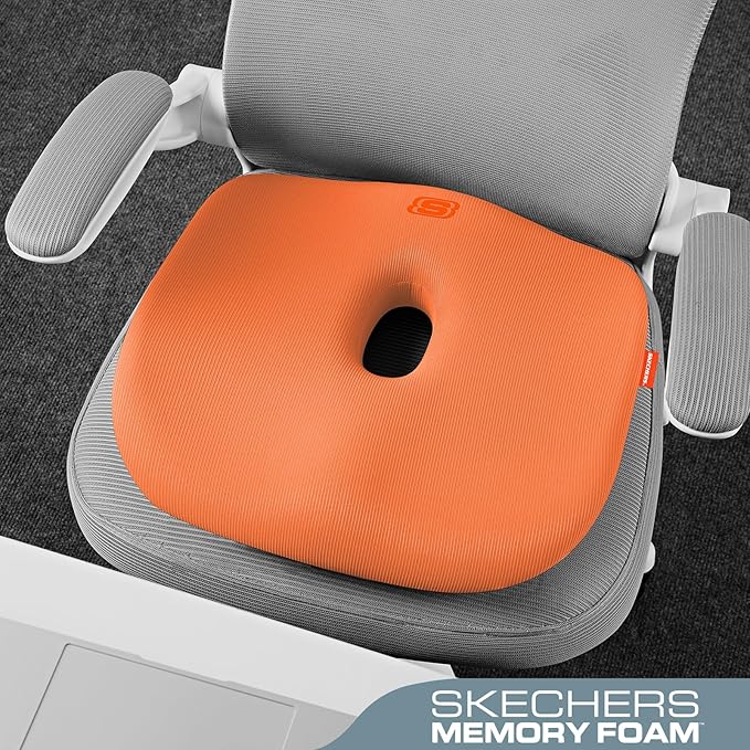 Skechers Seat Cushion Memory Foam,Donut Pillow Office Chair Cushion for Tailbone Pain Relief,Butt Pillow for Office Chair,Car seat Cushion,Long Sitting Office Workers,and Car Drivers,Orange