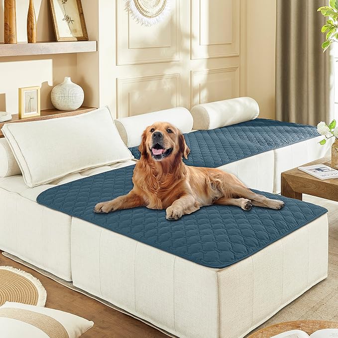 gogobunny 3X Stronger Waterproof Pet Blanket, Scratch Proof Furniture Protector for Dogs Cats, Reversible Cover 40x50 Inch, Dark Blue
