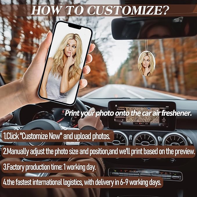 Personalized Custom Car Air Freshener, Double Sided Custom Photo, Record Player Shaped Fragrance Vent Clip, Unique and Cute Car Interior (Customize, Hanging A)