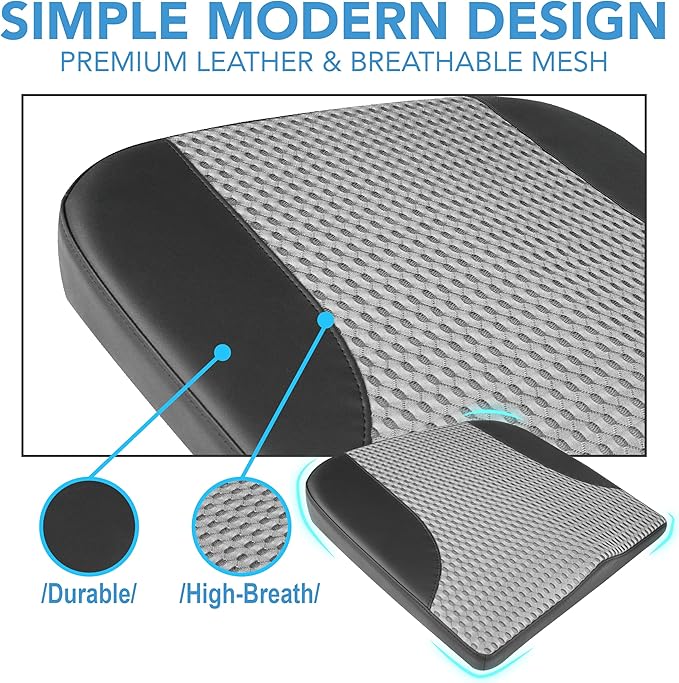 Car Seat Cushion, Comfortable Memory Foam Seat Pillow for Driving, Sciatica-Back Pain Relief, Cushion for Car-Truck, Office, Wheelchair - Black&Gray